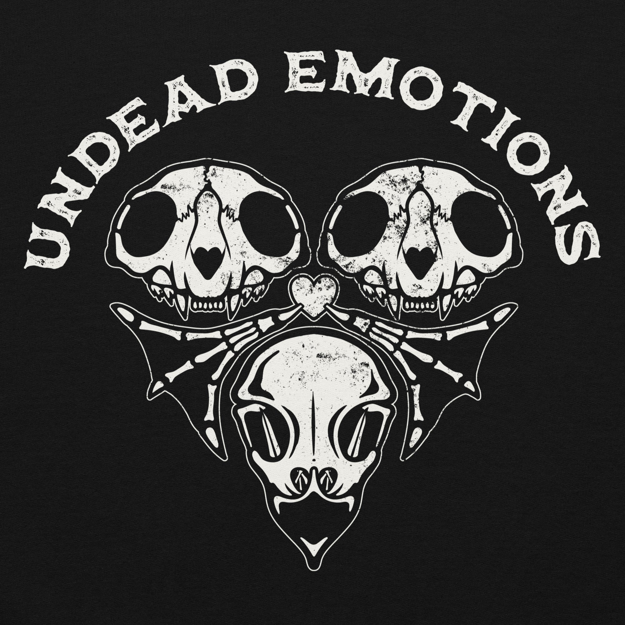 heart made of Skulls and bat wings, with 'Undead Emotions' text on a black background