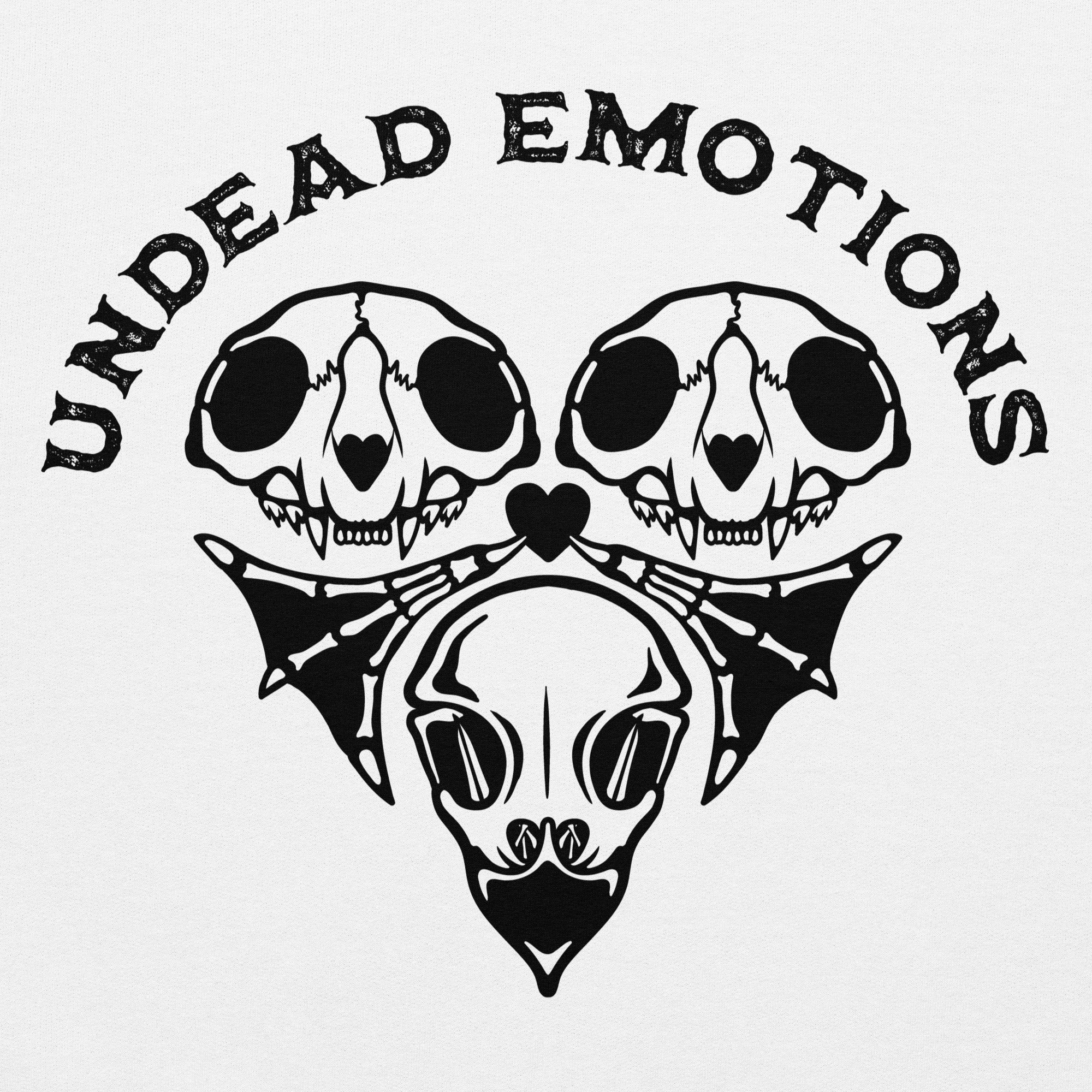 Skull design with 'Undead Emotions' text on a white background