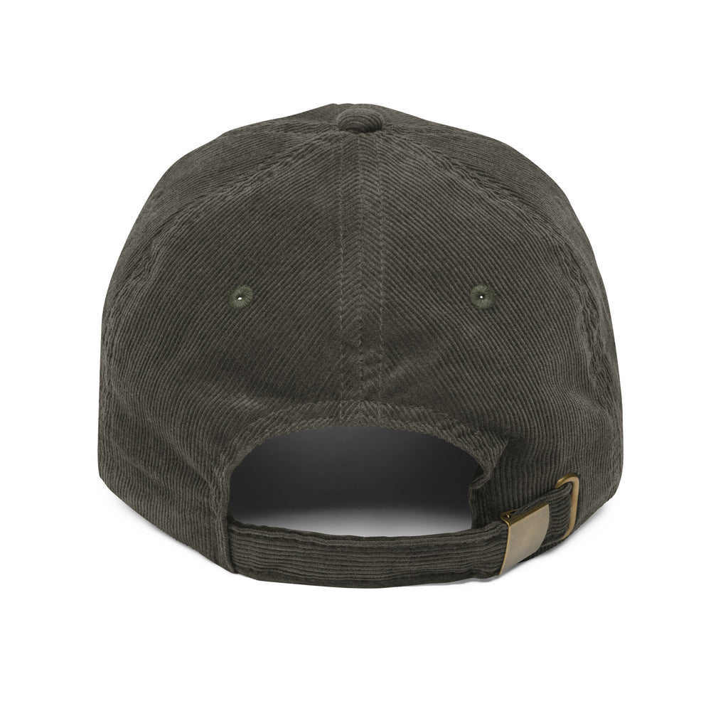 Dark gray baseball cap with a leather strap on a white background